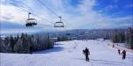 Downhill skiers on a sunny winter day.