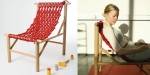 Collage av to bilder. Et bilde av stolen Knut som er laget av gammelt klatretau. Og et bilde av en dame som sitter og hviler i stolen Knut.