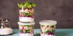 Barley salad in small, transparent boxes.