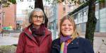 bilde av faglærer og student utendørs på campus Pilestredet