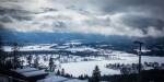 Winter view of frozen lakes and forest