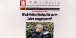 Bilde av Bild.de sin nettside, med et bilde av Høiby og overskriften «Wird Mettes Marius für sechs Jahre weggesperrt?»