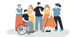 Illustrasjon av en gruppe personer med nedsatte funksjonsevner (bilde: colourbox.com)